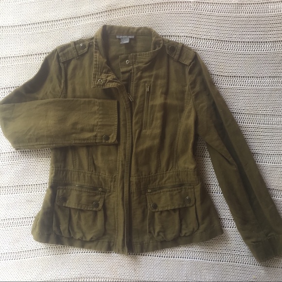 Ann Taylor Jackets & Blazers - Ann Taylor Olive Linen Utility Jacket 14